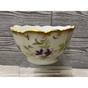 LBH Limoges Scallop Edge Hand Painted Lilacs Flowers Porcelain Bowl Floral